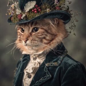 Affiche d'un chat habillé en costume vintage