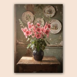 Affiche murale de fleurs roses dans un vase