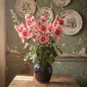 Affiche murale de fleurs roses dans un vase