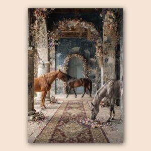 Affiche de chevaux dans un cadre naturel