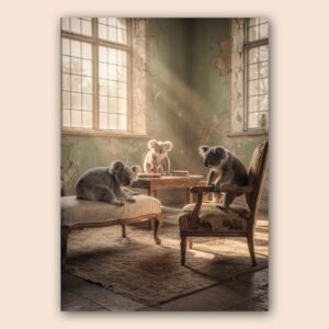 Affiche murale A3 de koalas dans un décor vintage