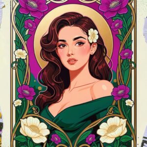 Illustration d'une femme entourée de fleurs