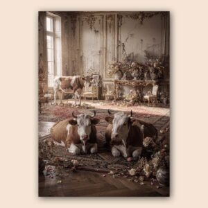 Affiche murale de vaches dans un décor baroque
