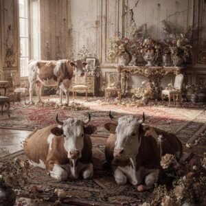 Affiche murale de vaches dans un décor baroque