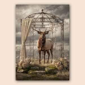 Affiche d'un cerf dans un cadre surréaliste