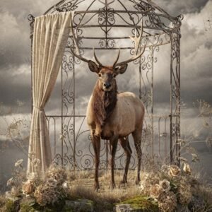 Affiche d'un cerf dans un cadre surréaliste