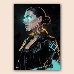 Affiche murale d'une femme futuriste dans un style cyberpunk