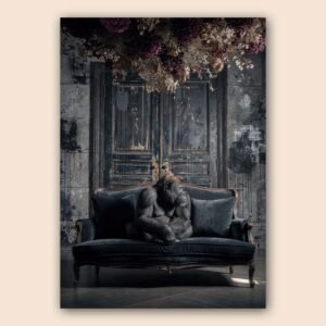 Affiche d'un gorille pensif sur un fond sombre