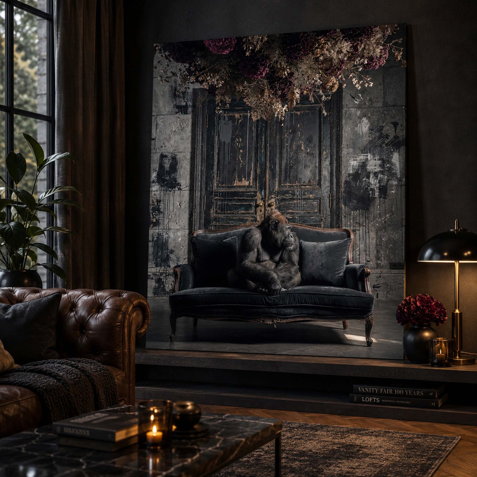 Affiche d'un gorille dans un salon moderne