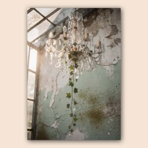 Affiche d'un lustre vintage avec des feuilles grimpantes