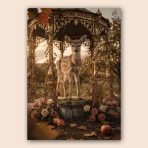 Affiche d'un cerf dans un décor floral