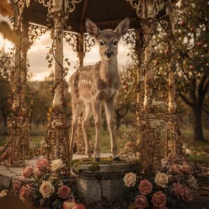 Affiche d'un cerf dans un décor floral