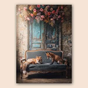 Affiche murale avec des renards et des fleurs