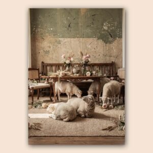 Affiche murale de moutons dans un cadre rustique