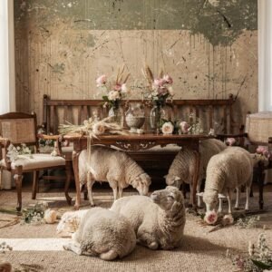 Affiche murale de moutons dans un cadre rustique