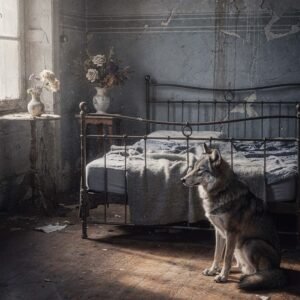 Affiche d'un loup dans une pièce sombre
