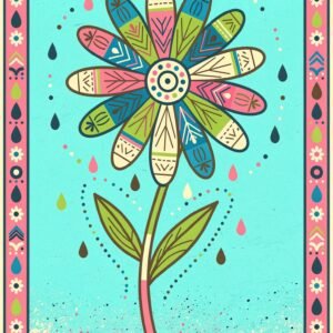 Affiche murale d'une fleur colorée sur fond bleu