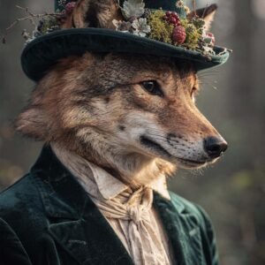 Affiche d'un loup en costume vert
