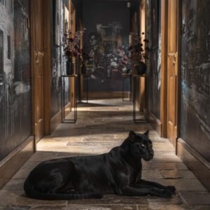 Affiche d'une panthère noire dans un couloir