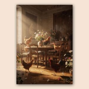 Affiche de poules dans une cuisine