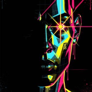 Affiche murale A3 d'un portrait futuriste en style cyberpunk