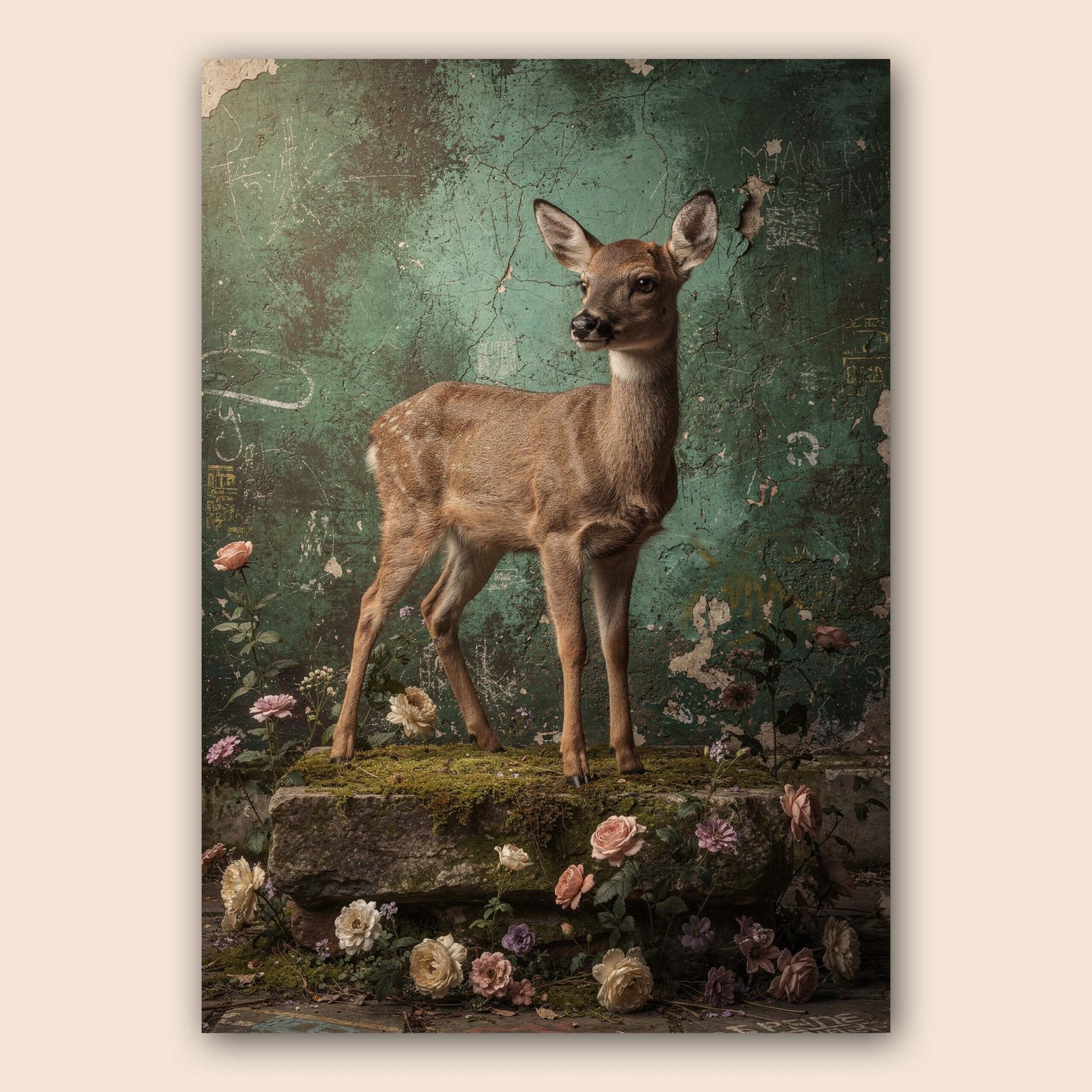 Affiche murale d'un cerf sur fond vert