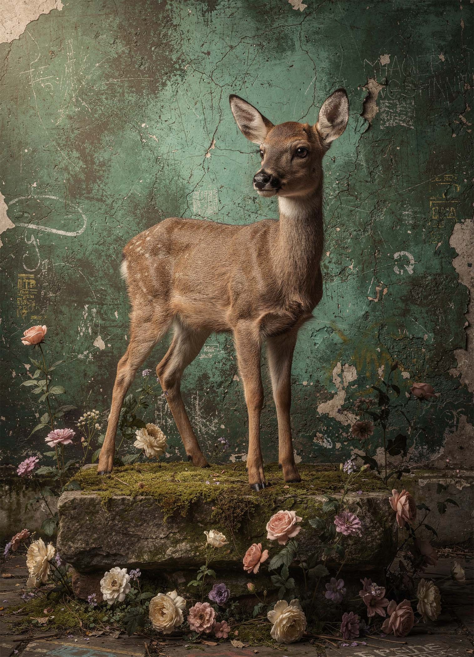 Affiche murale d'un cerf sur fond vert