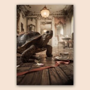 Affiche d'une tortue dans un décor vintage