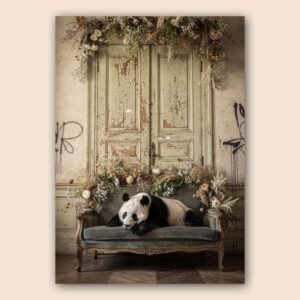 Affiche d'un panda sur un canapé vintage
