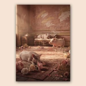 Affiche murale de cochons dans un décor vintage