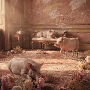Affiche murale de cochons dans un décor vintage