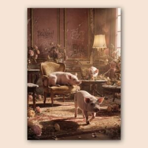 Affiche murale de cochons dans un intérieur vintage