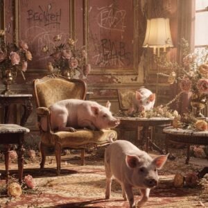 Affiche murale de cochons dans un intérieur vintage
