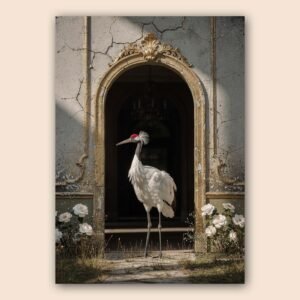 Affiche d'une grue dans un cadre naturel