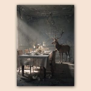 Affiche d'un cerf dans un intérieur rustique