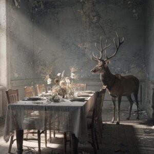 Affiche d'un cerf dans un intérieur rustique