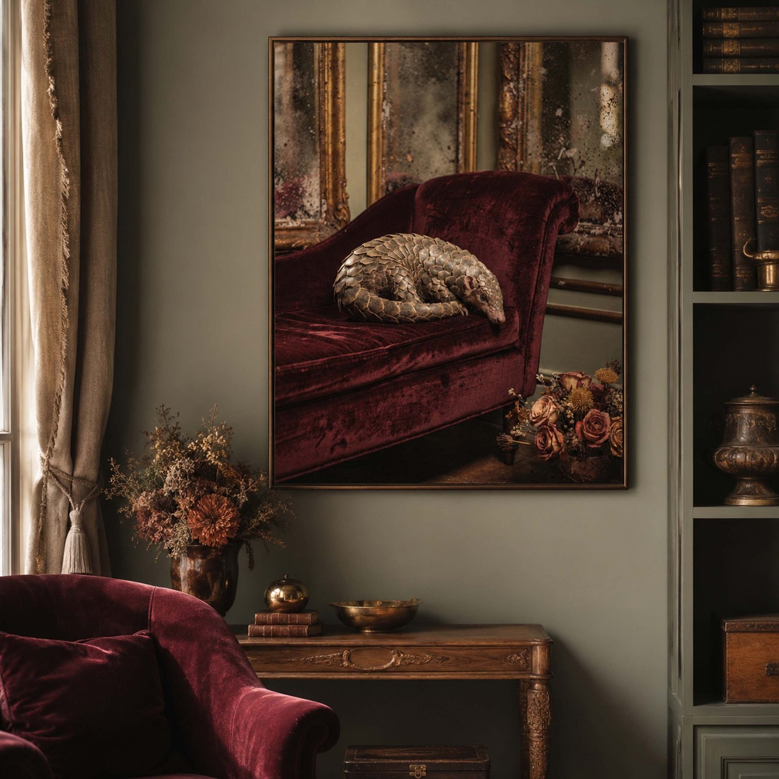 Affiche d'un pangolin dans un salon élégant