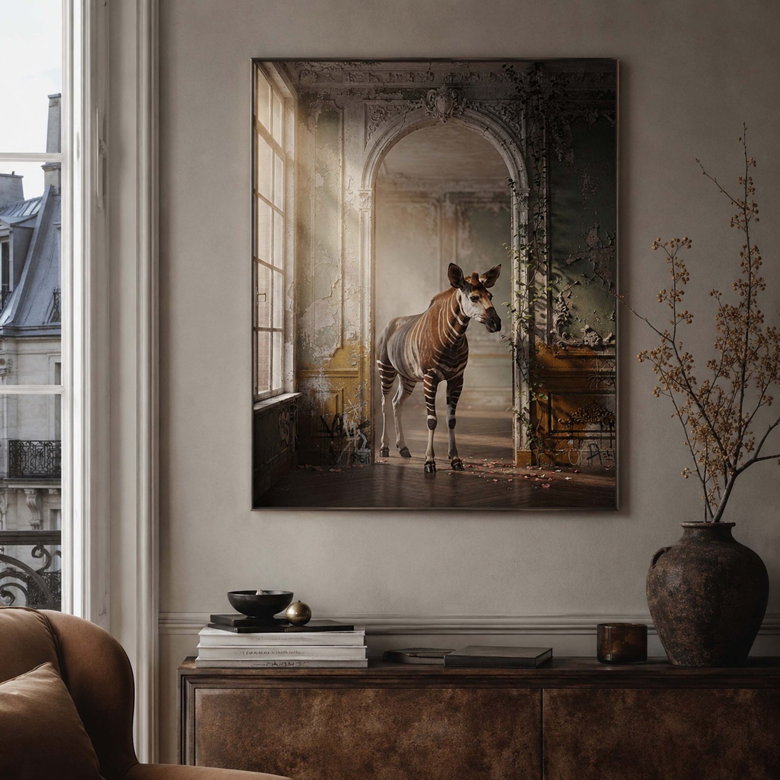 Affiche zèbre dans un salon