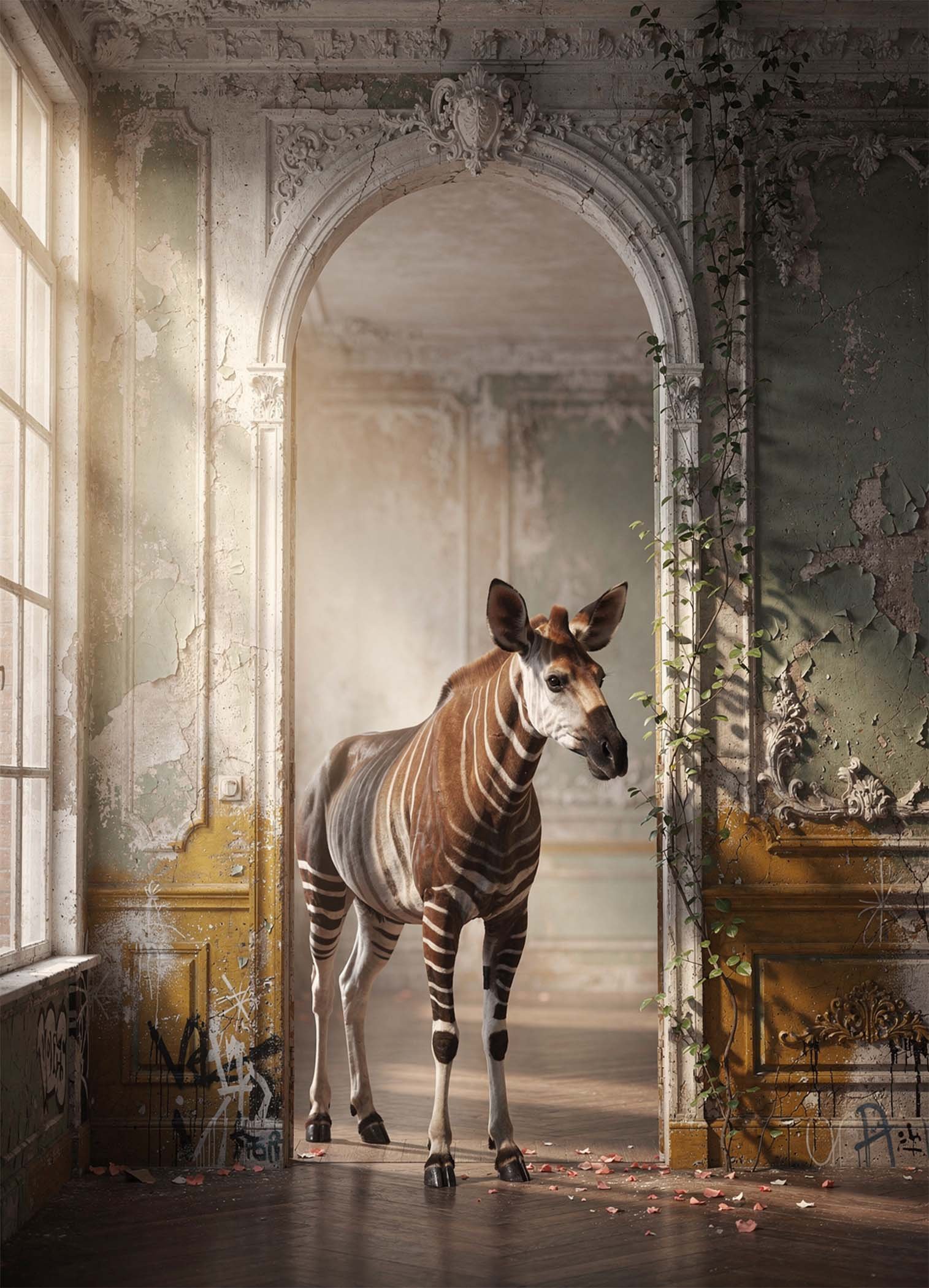 Affiche murale d'un zèbre dans un décor ancien