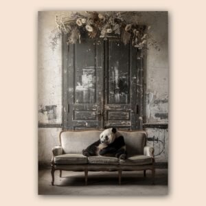 Affiche murale d'un panda sur un canapé vintage