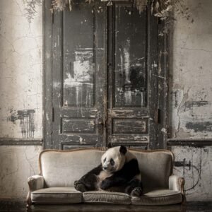 Affiche murale d'un panda sur un canapé vintage