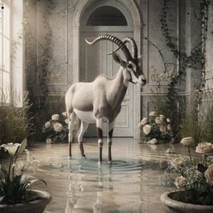 Affiche d'une antilope dans un cadre surréaliste