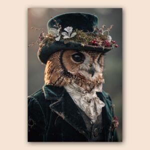 Hibou en costume vintage avec chapeau