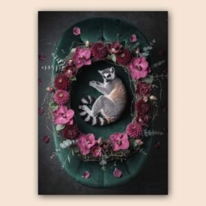 Affiche murale d'un lémurien entouré de fleurs