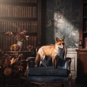 Affiche murale d'un renard sur un fauteuil