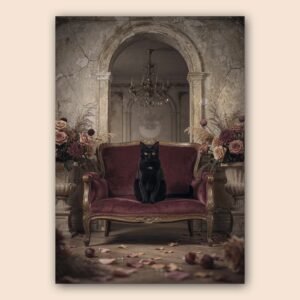 Affiche d'art d'un chat noir dans un cadre élégant