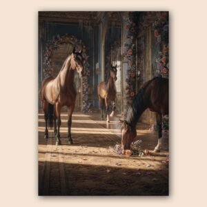 Affiche murale de chevaux dans un décor floral