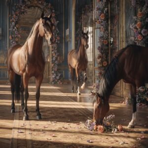 Affiche murale de chevaux dans un décor floral