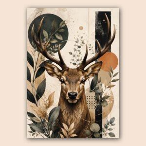Affiche murale d'un cerf majestueux avec des éléments naturels