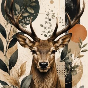 Affiche murale d'un cerf majestueux avec des éléments naturels